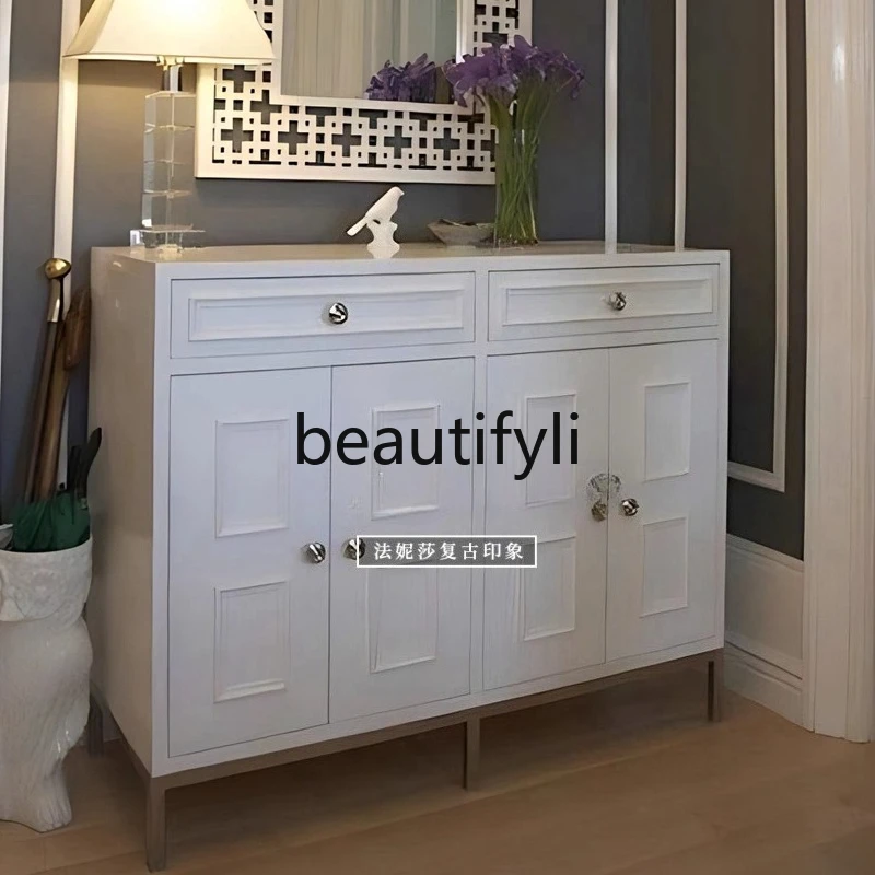 

American light luxury solid wood dining side cabinet white simple living room storage wall partition shoe cabinet high-end