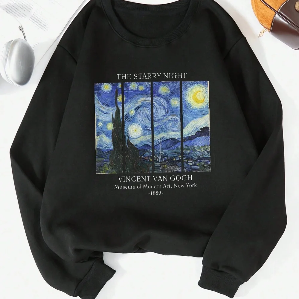 Sudadera con diseño de la noche estrellada de Vincent Vans Gogh para hombre, ropa suave de manga larga, ropa deportiva Y2K, Tops de calle con cuello redondo
