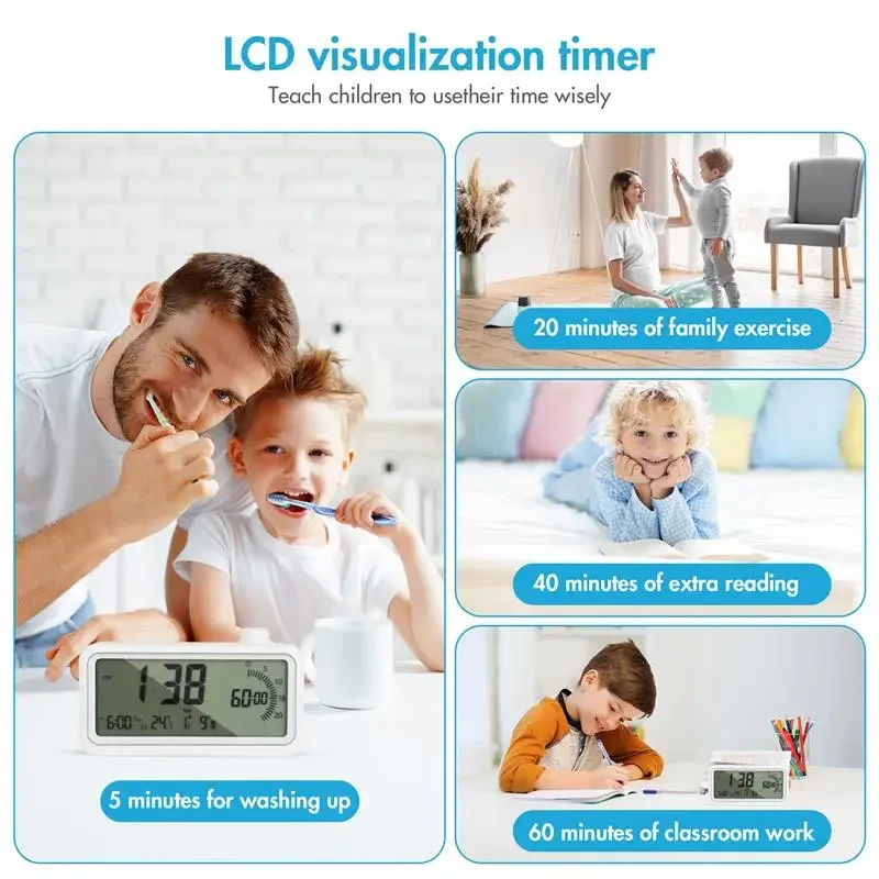 Wireless Visual Timer for Kids Adults 60-Minutes Usb Rechargeable Countdown Timer LCD Screen Time Management Alarm Clock