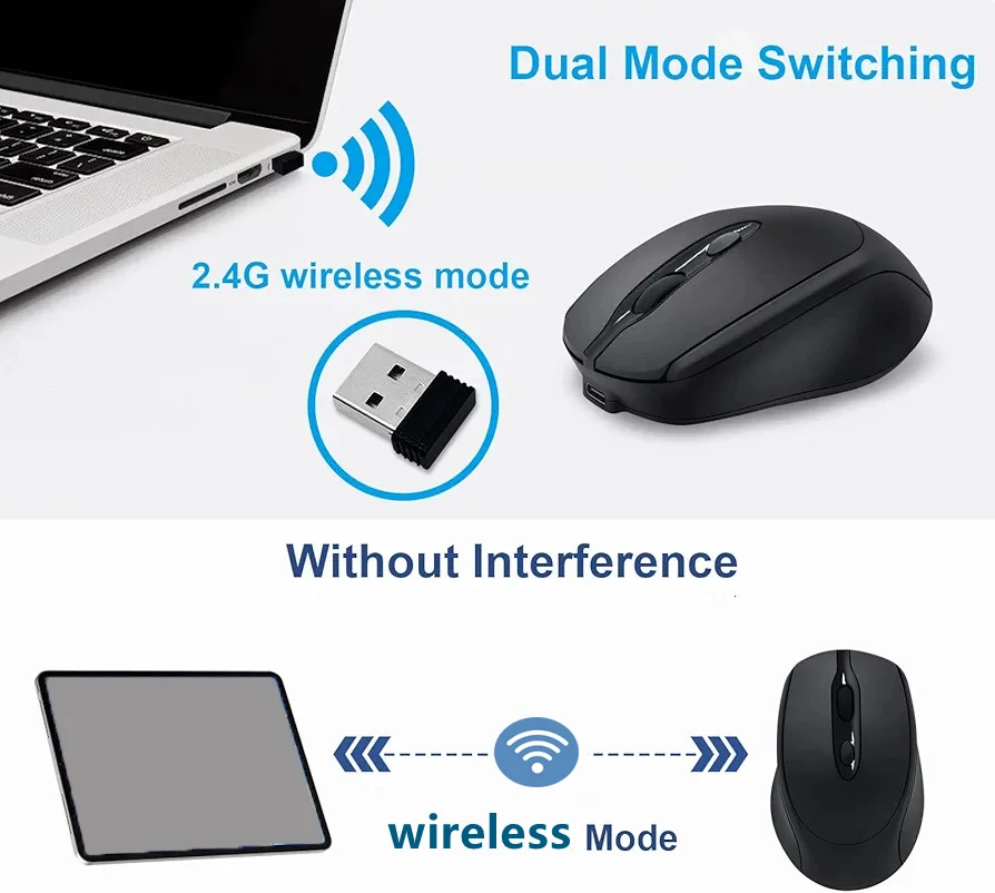 Dual Mode Rechargeable Wireless Mouse Bluetooth-compatible 2.4G RGB Mouse For Windows Mac IOS Android Laptop Tablet Phone