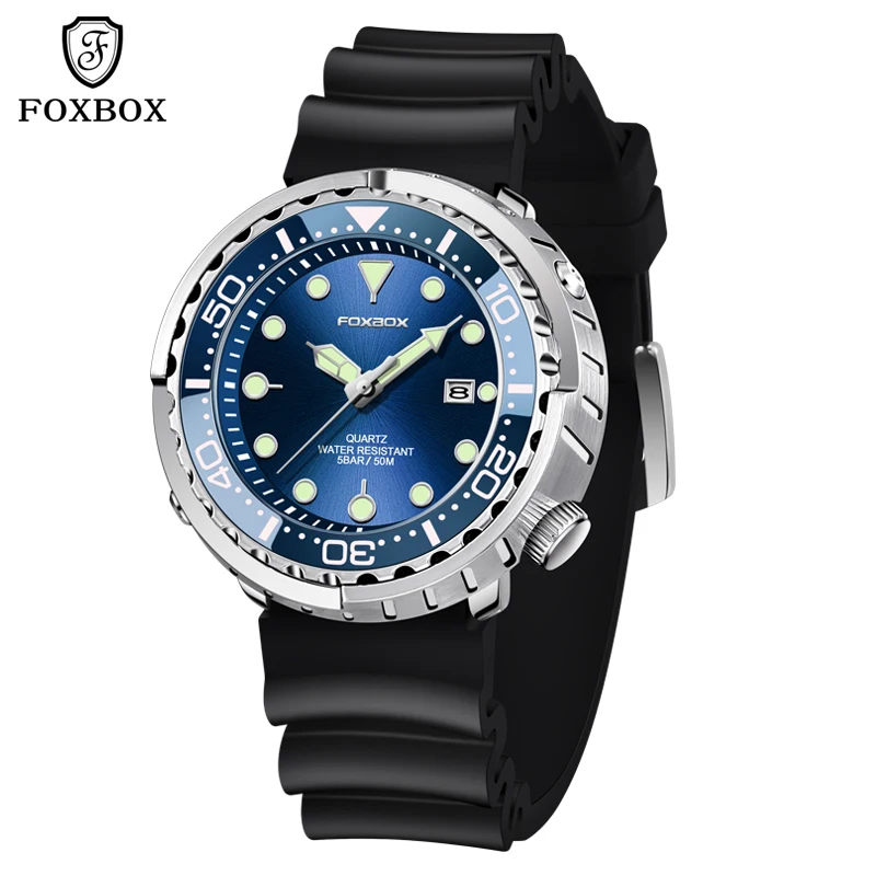 FOXBOX Top Brand Fashion Diver Watch Men 50ATM Waterproof Date Clock Sport Watches Mens Quartz Wristwatch Relogio Masculino image 3