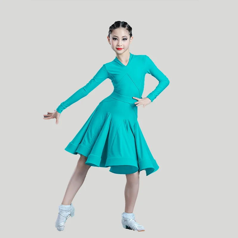 

Новинка 2023 года, одежда для соревнований по латинским танцам для девочек, юбки с длинными рукавами и разрезом, костюм для чача-румбы, костюмы для латинских танцев XH3283