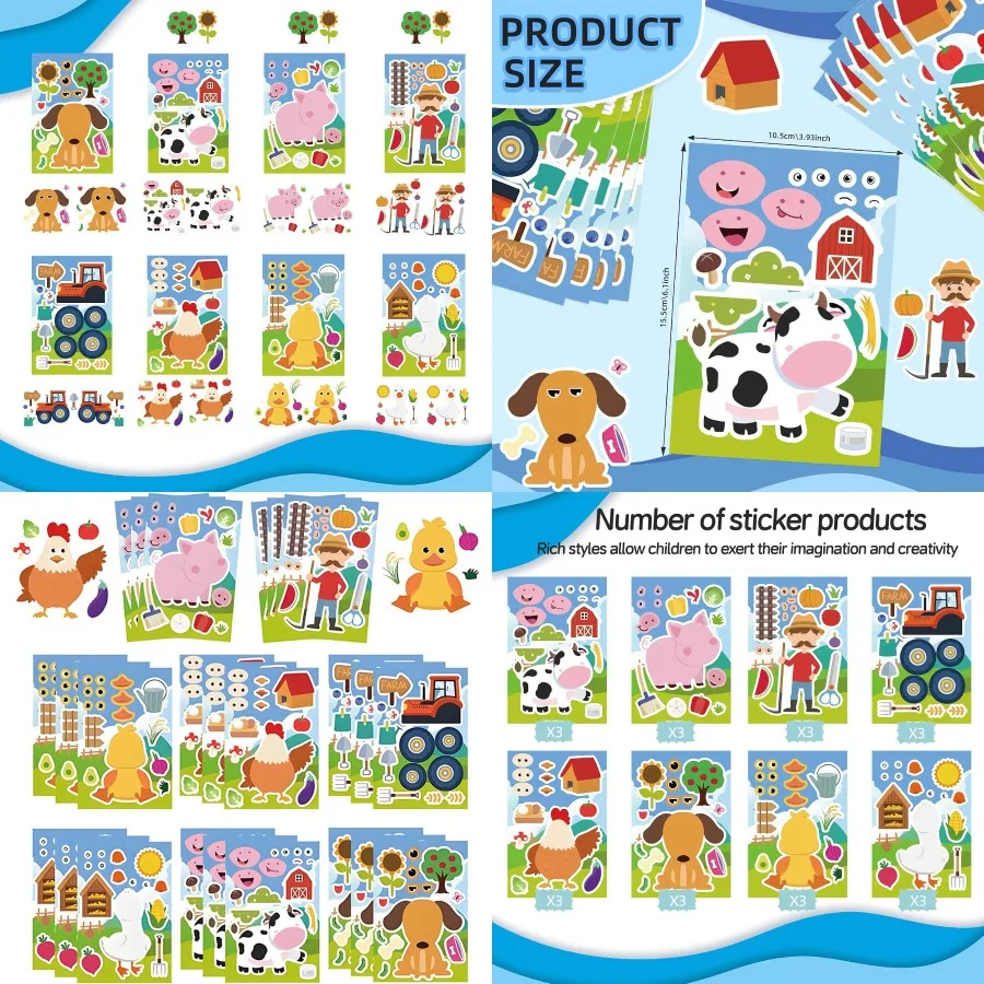 

Ohhaha 24 Sheets Farm Animal Stickers for Toddlers: Fun and Creative Face-Making Activity Sticker Sheets Ideal for Birthday Par