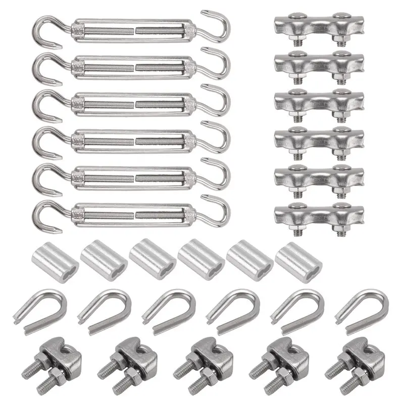 A27F-M5 Wire Tensioner Set With Turnbuckle Wire Rope Clamp Thimbles Press Clamp For Tightening