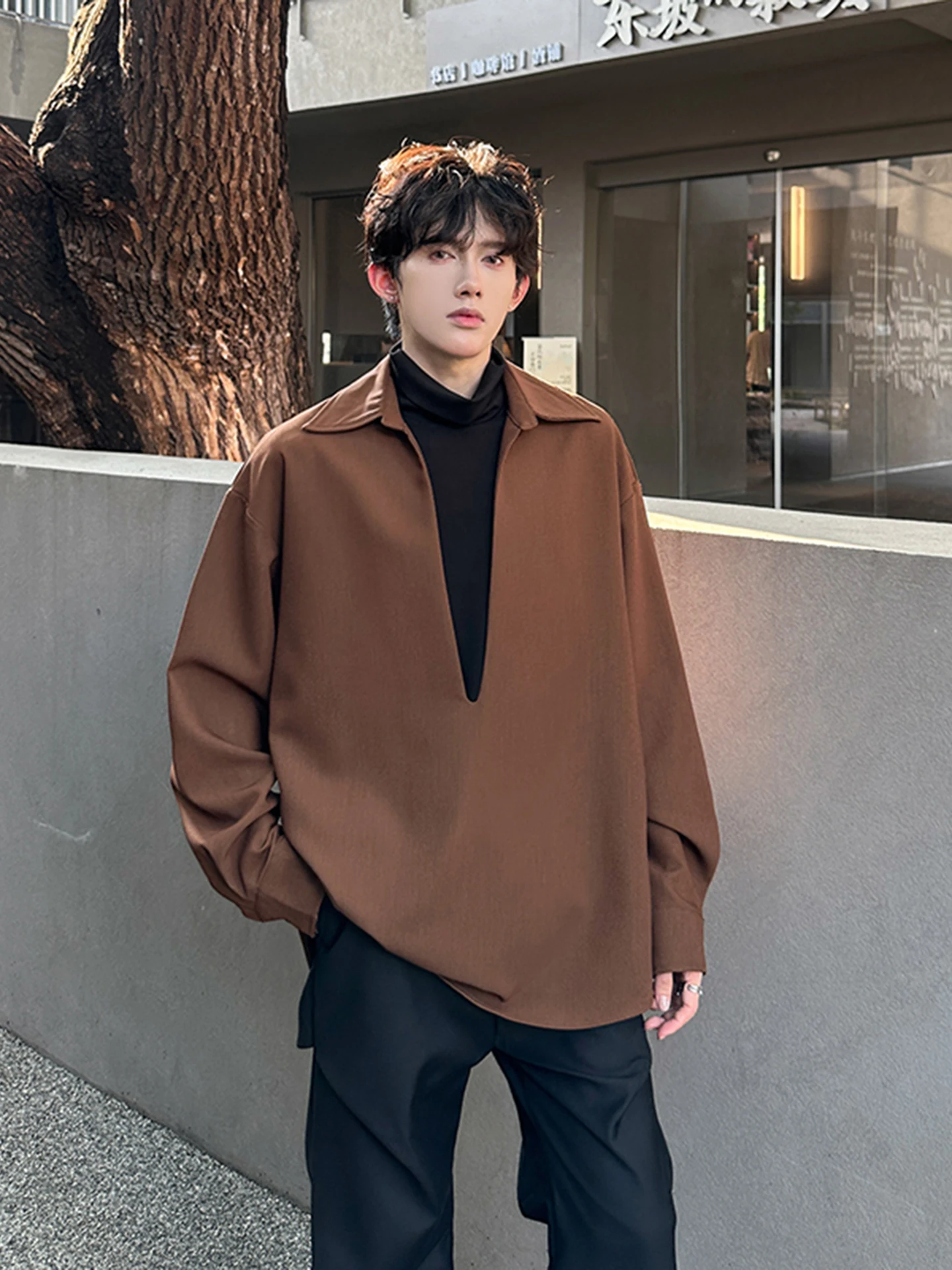 

American Sle Long Sve Deep V Ne irt Men's High Sensation Cool Husband Feeling Color Blo Splice Casual irt