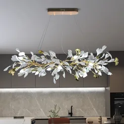 Ginkgo Blad Kristallen Kroonluchters Voor Keuken Eetkamer Woonkamer Slaapkamer Nordic Design Lange Boomtak Hangende Kroonluchter