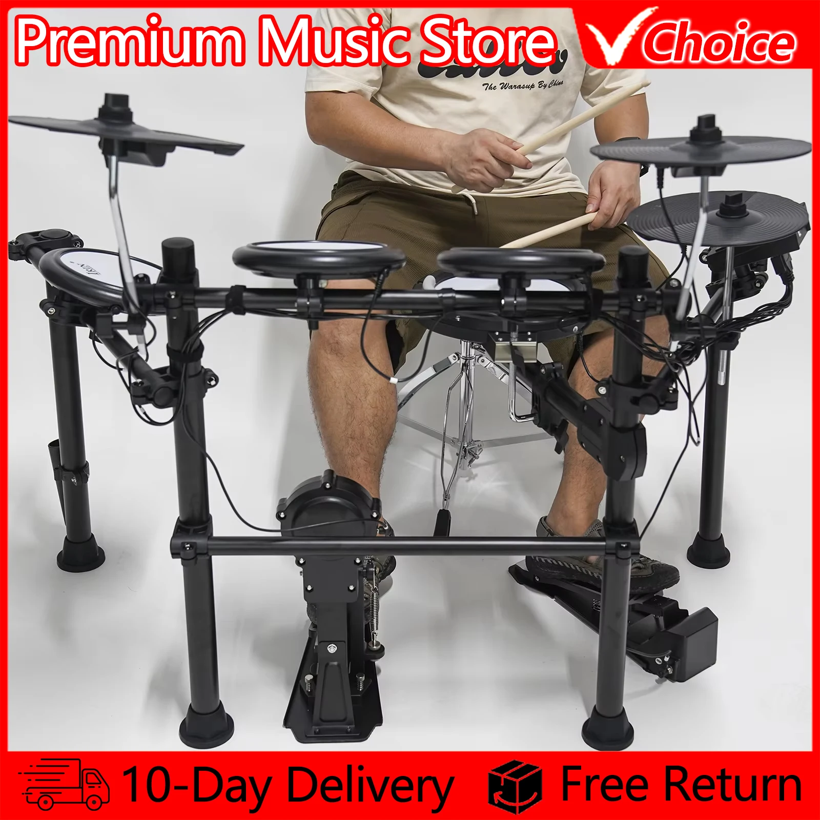 

IRIN Electric Drum Set ND-16 Convenient 5 Drum 3 Cymbal Silicone Drum Kit 300 Sounds with BT and USB MIDI Connection Headphone