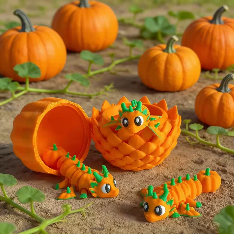 

Creativity 3d Printed Halloween Adorable Pumpkin Dragon + Dragon Egg Model Plastic Desk Decor Sculpture Ornaments Holiday Gifts