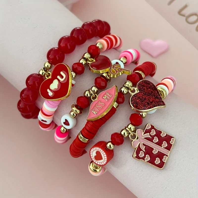 5pcs/set Trendy Charm Valentines Day Bracelet Women Soft Ceramic Bracelet Suitable for Couples to Wear and Give as Gifts