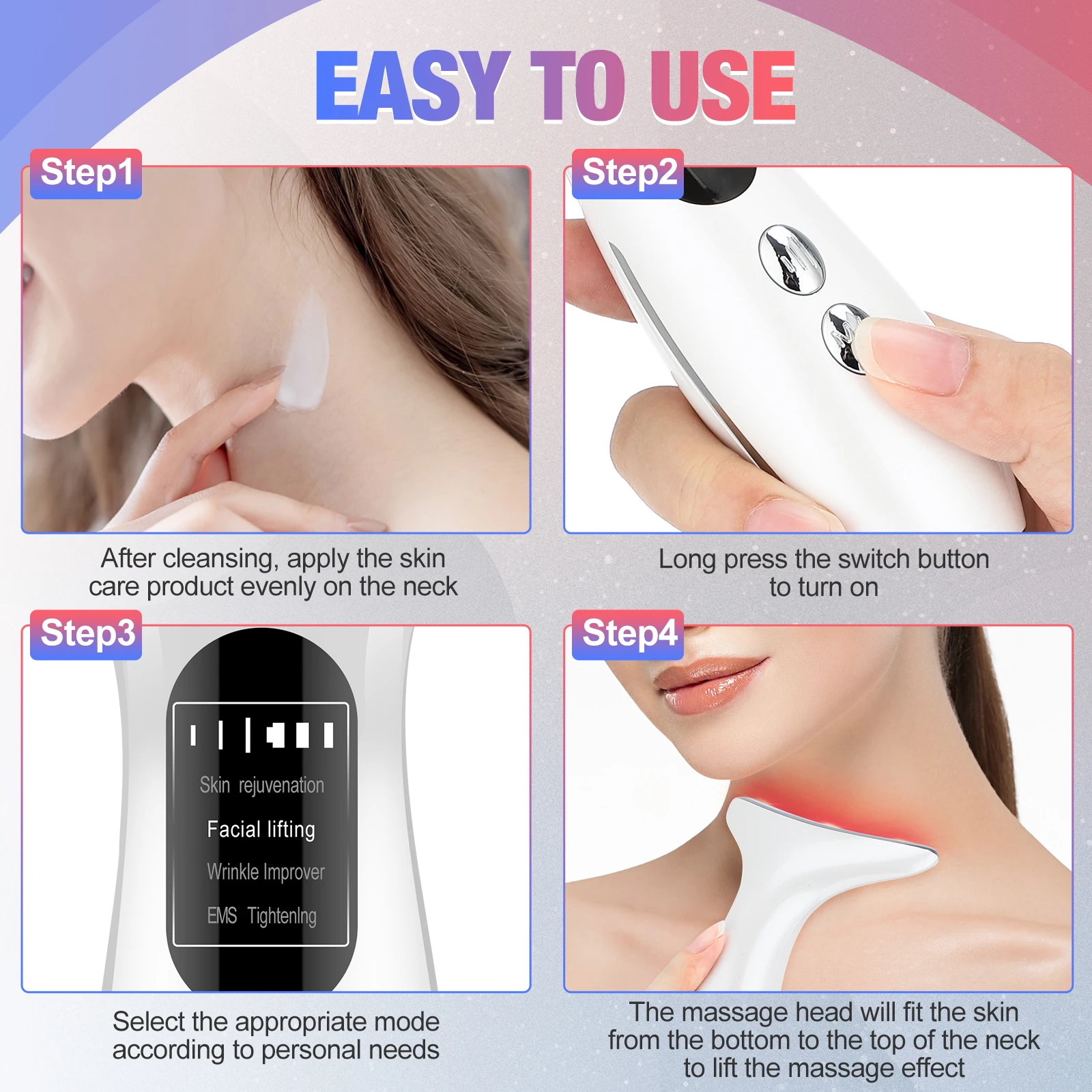 EMS Neck Beauty Device Face Lifting Machine Skin Care Korean Skincare Facial Massager LED Double Chin Remover Skin Rejuvenation