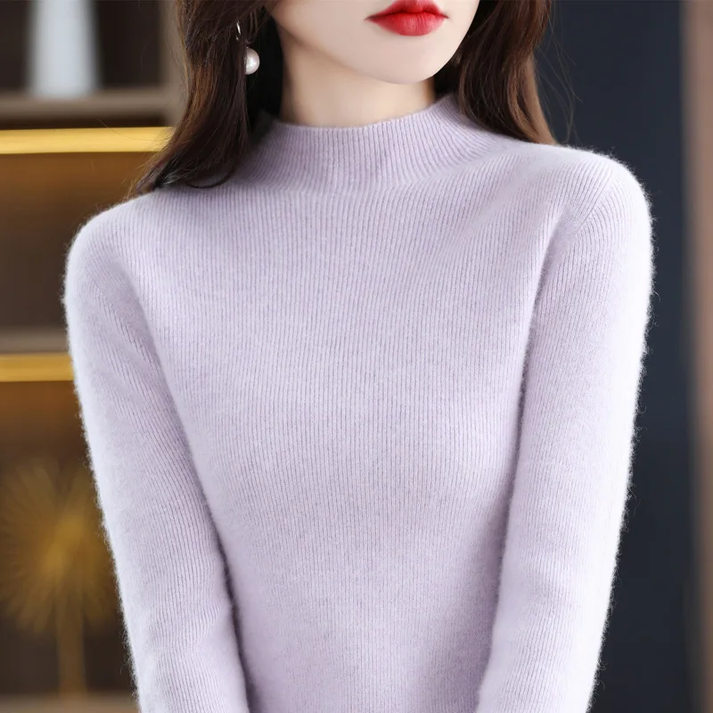 

Готовый к ношению шерстяной полуводолазка в полоску, бесшовный свитер первой линии, свободный шерстяной свитер в стиле ретро для женщин