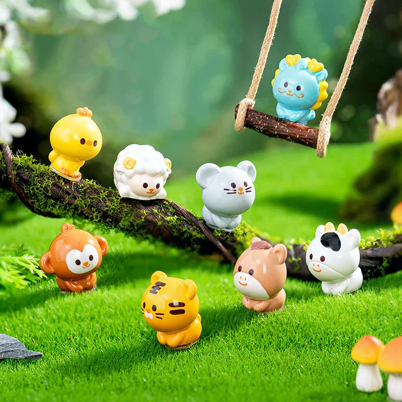 Estatuetas do zodíaco chinês em miniatura, decorações de paisagem em miniatura, ornamentos de mesa em miniatura, acessórios de decoração de jardim