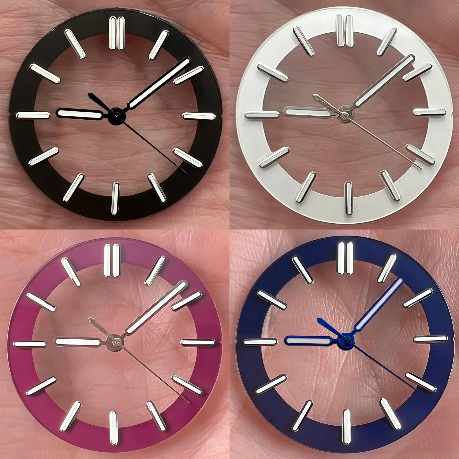 BLIGER 29mm 31mm Uhrenzifferblatt mit Zeigern für NH35 NH71 72 ETA2824 PT5000 Miyota DG Uhrwerk Transparenter Hohlzifferblattring Leuchtend