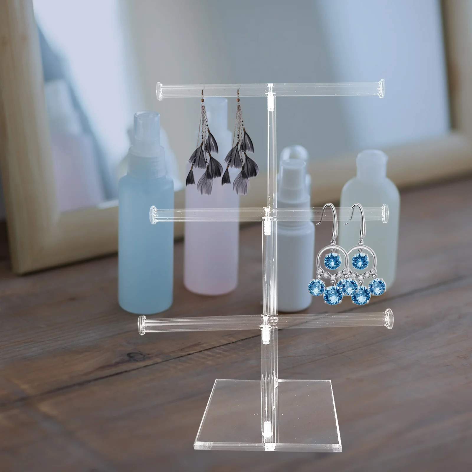 

Acrylic Jewelry Display Rack Clear Holder Organizer Stand Necklace Storage Tiered T-Shaped Desktop Holder For Women Earring