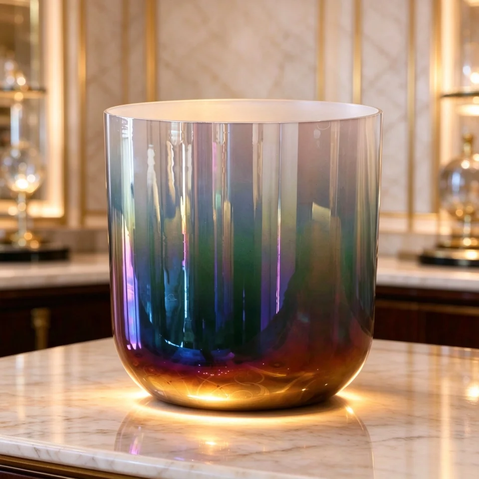 432Hz Special Aurora Gradient Clear Alchemy Crystal Bowl with accessories