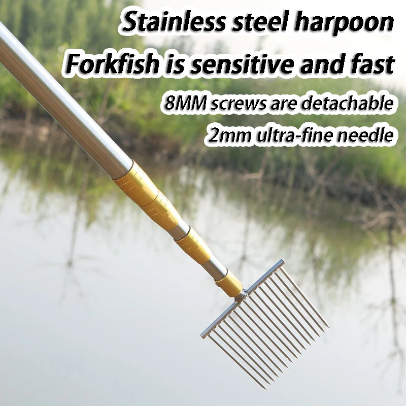 Stainless Steel Harpoon Portable Manual Telescopic Pole Harpoons Multifunctional Loach Bullfrog Harpoon Head 20 Tooth Steel Fork