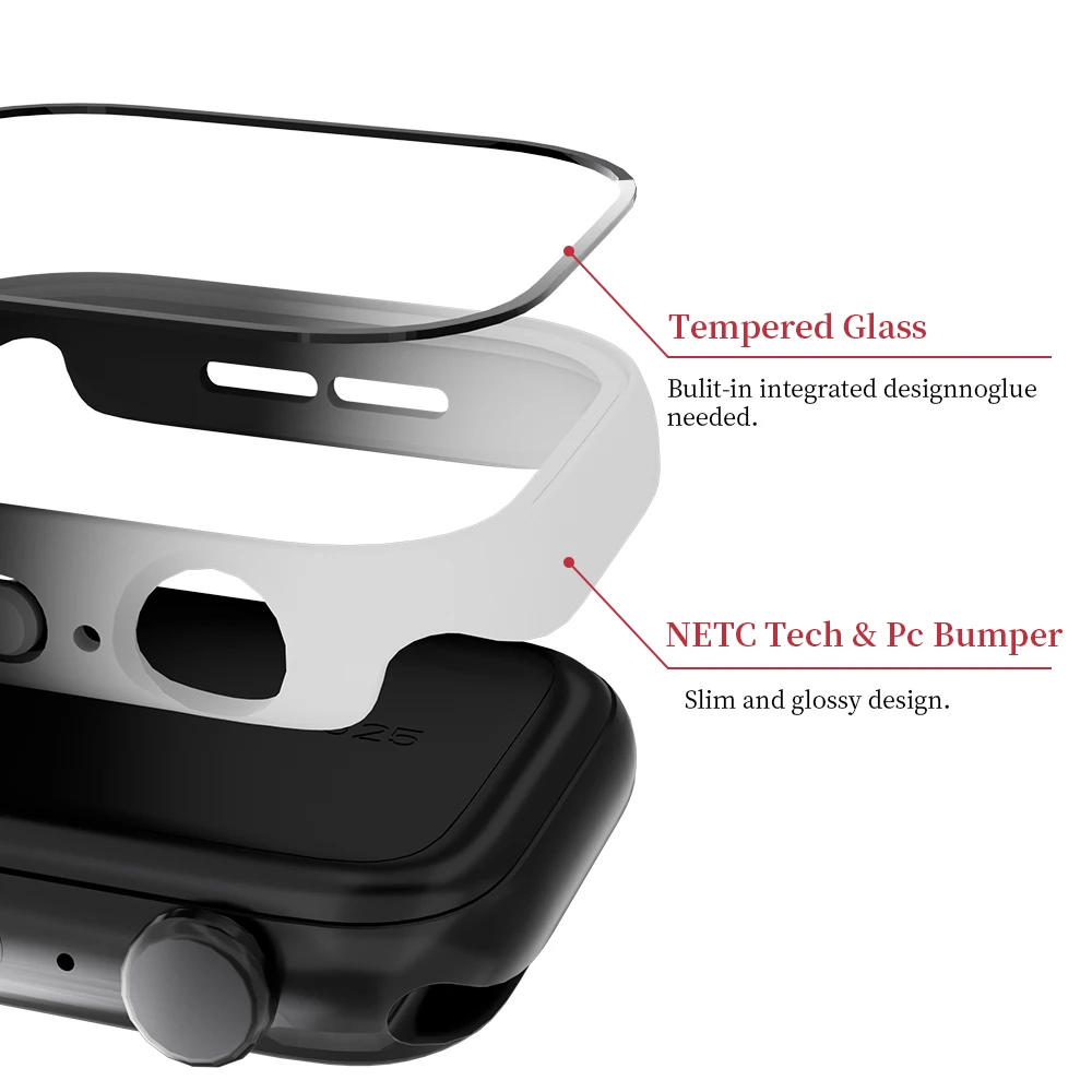 حافظة متدرجة اللون لساعة أبل سلسلة 10 9 8 7 6 SE 5 واقي شاشة زجاجي لساعة iwatch 46 مللي متر 42 مللي متر 45 مللي متر 41 مللي متر 44 مللي متر 40 مللي متر