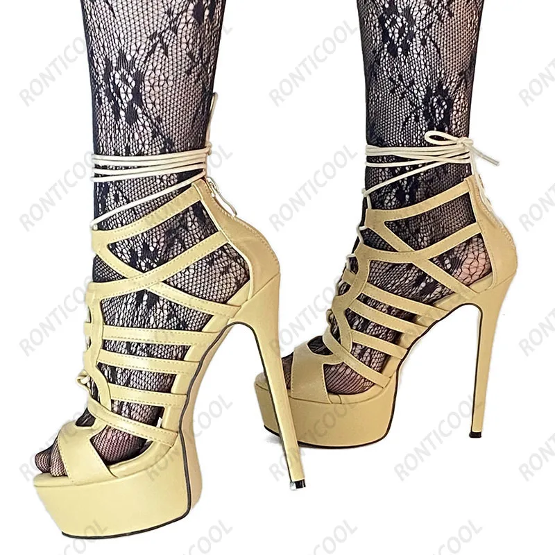 Ronticool 2021 اليدوية النساء صنادل طراز جلاديتور مقاوم للماء مثير خنجر الكعوب المفتوحة تو أنيقة أحذية الحفلات السوداء حجم الولايات المتحدة 5-20