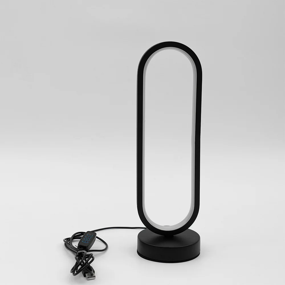 LED desk lamp, bedroom circular desk lamp, living room black and white USB dimming bedside lamp, small night light decoration