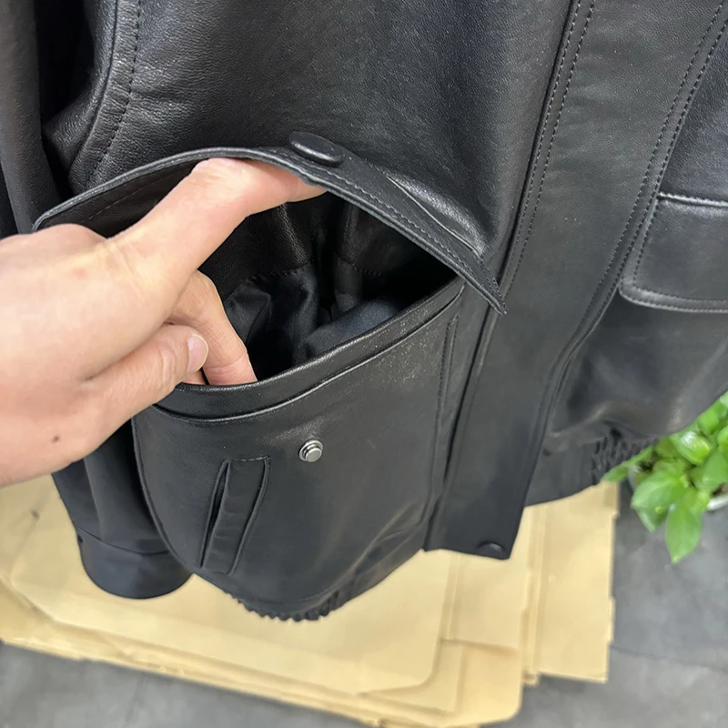 여성 봄 정품 양피 가죽 자켓 패션 클래식 블랙 느슨한 진짜 가죽 블랙 자켓 코트