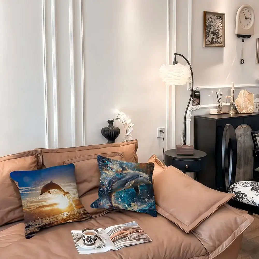 3D Ocean World Shark Dolphin Pillow Case Removable Washable Cushion Cover – All-Season Soft Linen