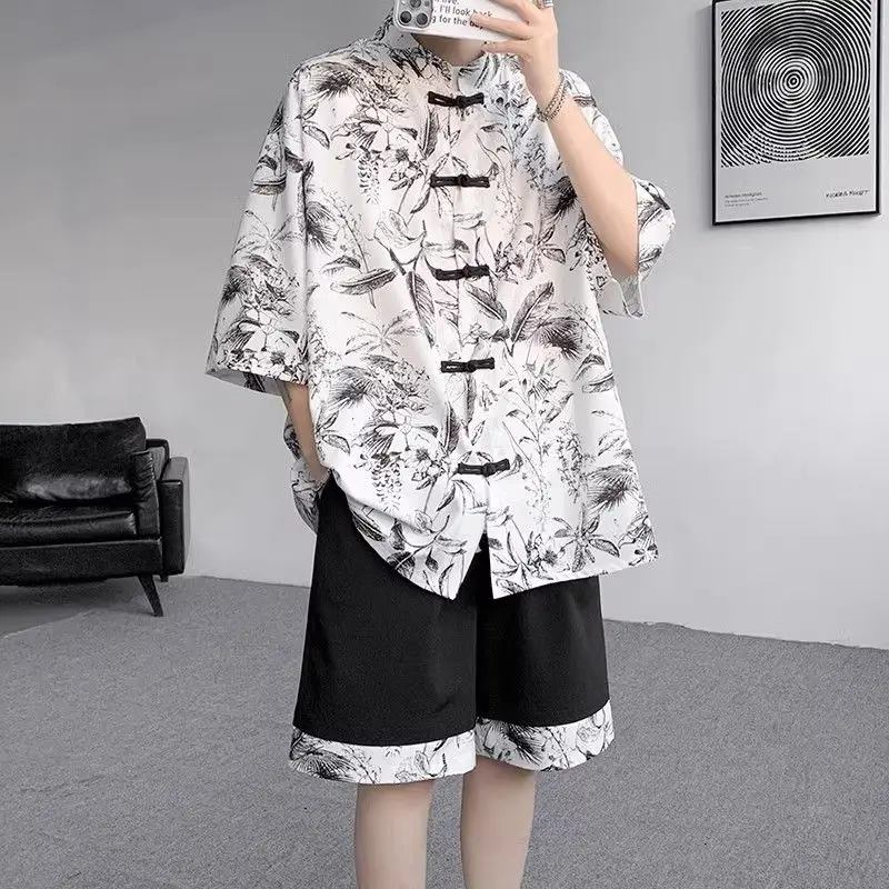 

Men's Shorts Set Nylon Male Shirts Short Sets Graphic Print Slim Fit Cool Quarter Sleeve Outdoor New in Matching High Quality