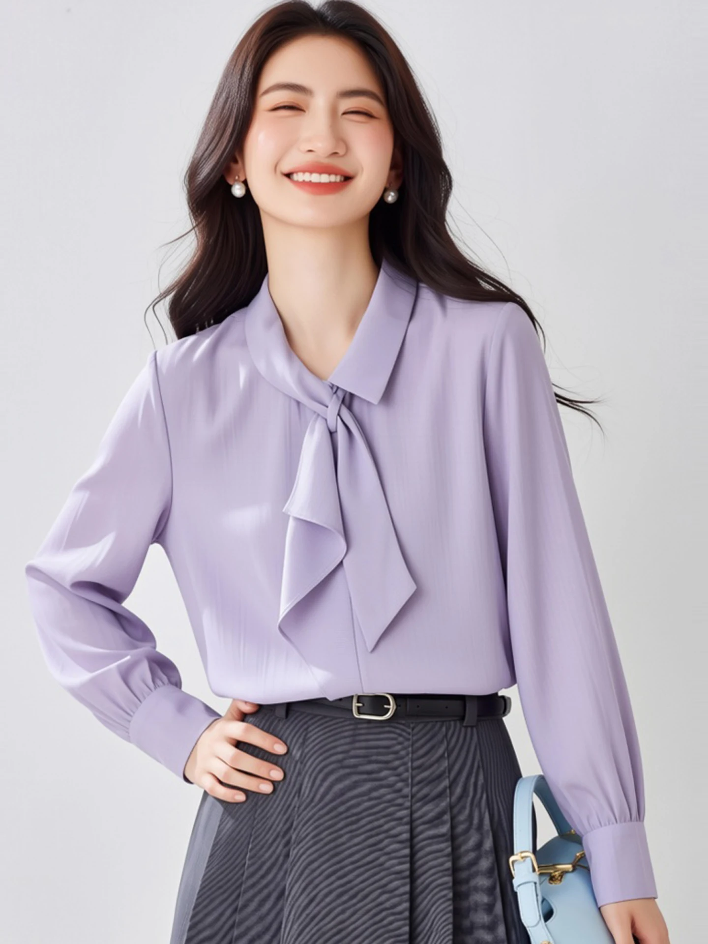 

Women's Long Sleeve Chiffon Tie Shirt Spring Autumn Slim Fit Versatile Design Unique Style Commute Fashion Breathable Polyester