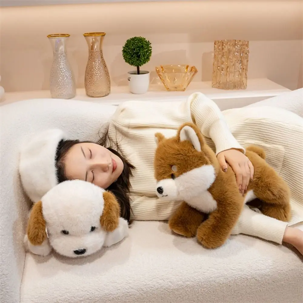 นอน West Highland Plush ของเล่นโซ่ชีวิตจริงจําลอง Akita สุนัขสัตว์เลี้ยงตุ๊กตา Husky ตุ๊กตาลูกสุนัขตุ๊กตาของเล่นเด็ก