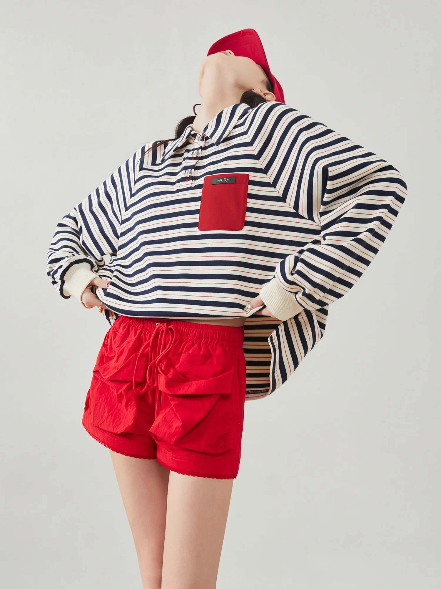 

Ретро-американский свитшот с цветными блоками, женский свободный универсальный топ, новинка весны 2026, из смесового хлопка и полиэстера