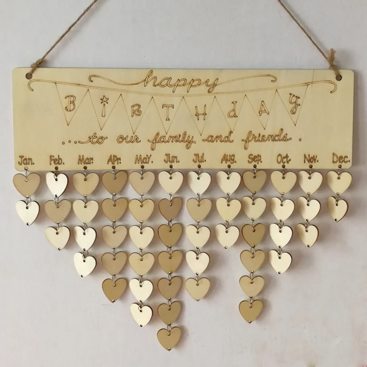 

Wooden Hanging Calendar 1 Board 1 Rope 50 Heart Wooden Discs DIY Birthday Reminder Family Wall Decoration Hanging Calendar