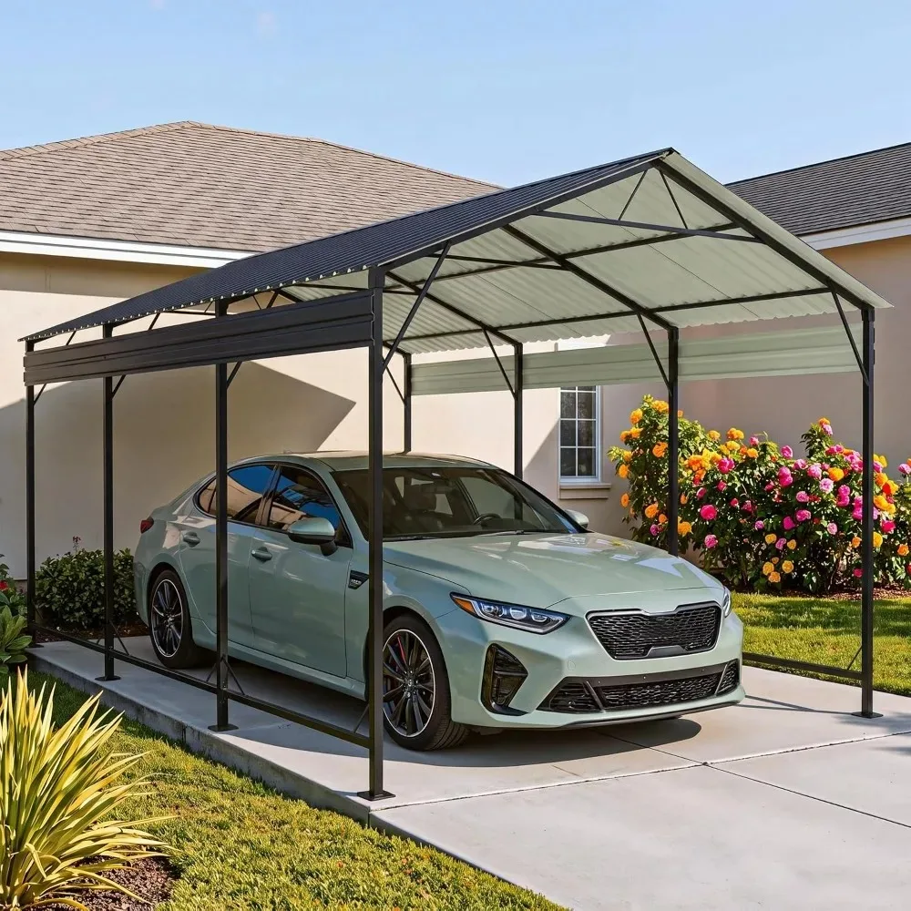 10x15 FT Metal Carport, Heavy Duty Carport, Black Reinforced Frame, Galvanized Steel Roof, Outdoor Car Port Shelter for