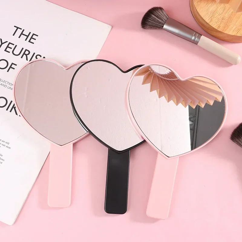 Pink High Definition Handheld Heart-shaped Eyelash Mirror Eyelash Inspection Mirror Makeup Gadget Vanity Mirror for Girl Gifts