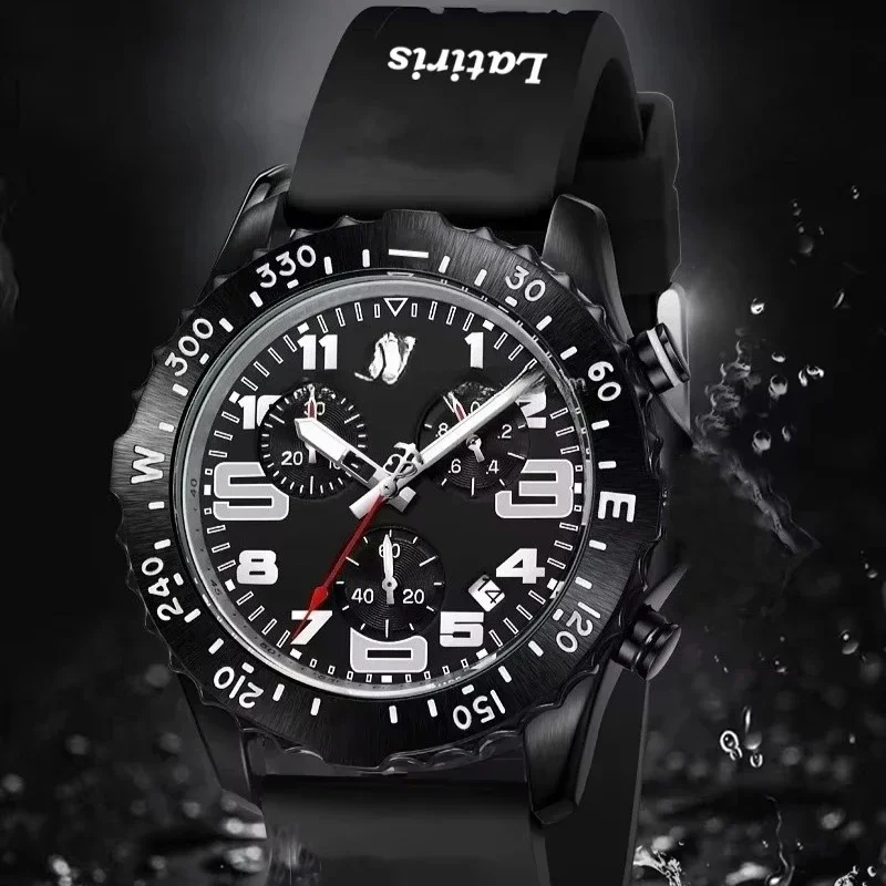 ​ ​ 2025年 高級メンズクロノグラフ腕時計、シリコンストラップ、サファイアクリスタル、日付表示、防水、夜光、ビジネススポーツ向け