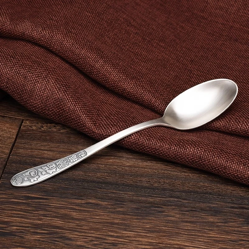 

Чистая ручная работа, чистое серебро 99,9%, ретро-серебряная ложка, бытовая ложка для западной еды, практичная ложка