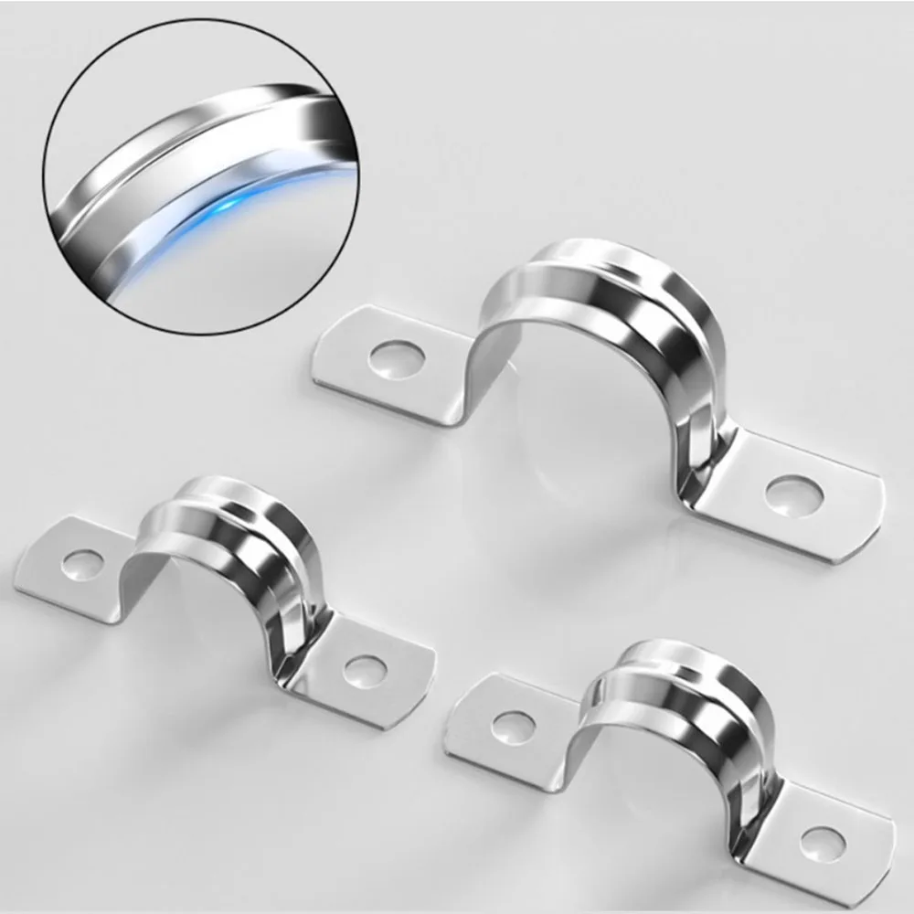 10/100/200Pcs 304 Stainless Steel U Type Saddle Pipe Clamp Two Hole U-Tube Strap Clip Height 5-200mm Water Pipe Fixed Brack
