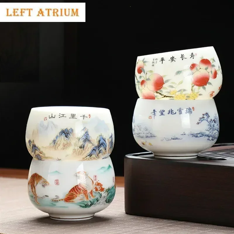 

1 Pc Chinese Suede Jade White Porcelain Tea Cup Handmade Teacup Pu'er Master Cup Tea Bowl Personal Meditation Cup Tea Set 120ml