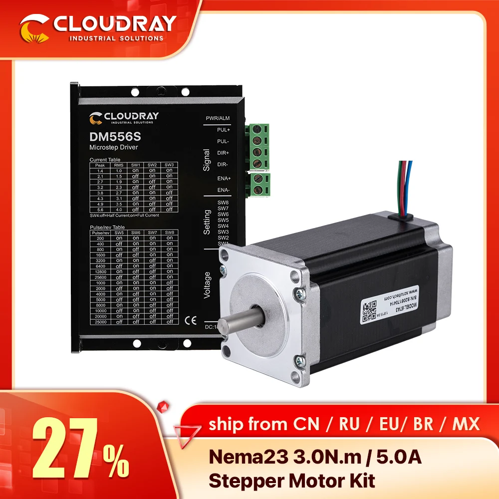 Cloudray Nema 23 Open Loop Stepper Motor Kit 2 Phase 3N.m 5.0A 23CS30C-500+DM556S for 3D printer CNC Engraving Milling Machine