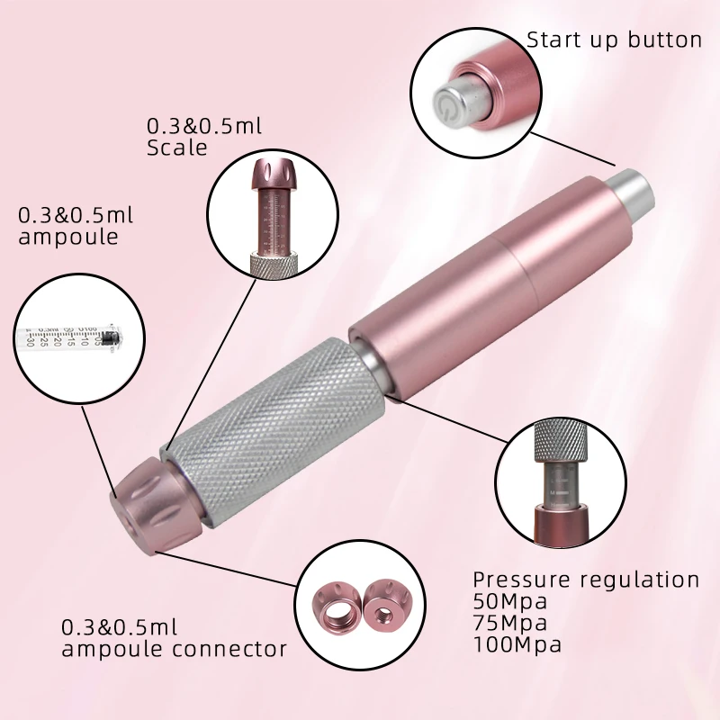 Zestaw pistoletu do wstrzykiwania 2w1 i długopisu hialuronowego + ampułki 0,3 ml i 0,5 ml, złoty długopis do kwasu hialuronowego, nebulizator, injektor do ust, urządzenie przeciwzmarszczkowe