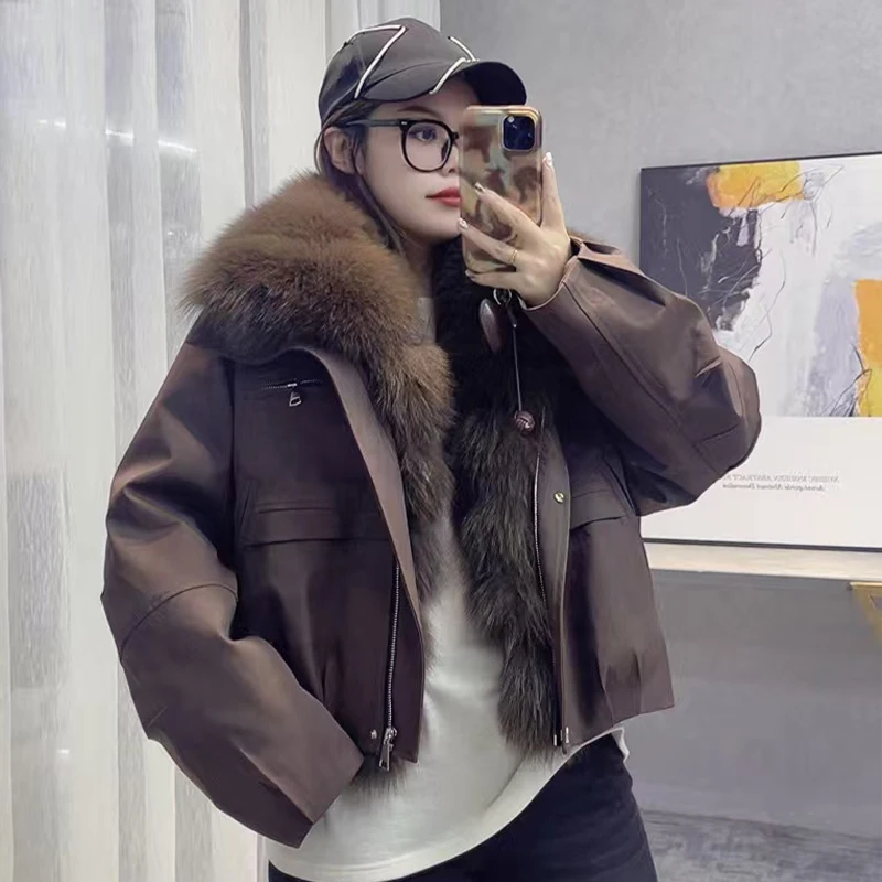 Women's Jacket 100% Natural True Fox Fur Collar Coat 2025 New Winter Duck Down Down Jacket Warm Women Luxury Outerwear Jackets