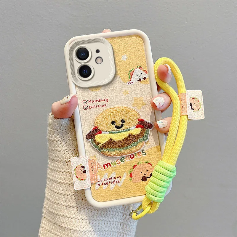 

Stylish Leather Pattern Embroidered Cartoon Phone Case for Women Compatible with IPhone XS/6 Plus 11 15 16PM 17