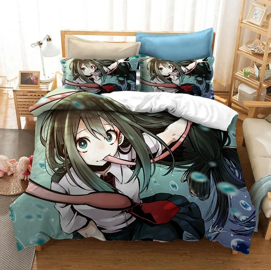 Set tempat tidur dicetak 3D Anime Jepang My Hero Academia selimut penutup dengan sarung bantal seprai Set tempat tidur tekstil rumah Linen