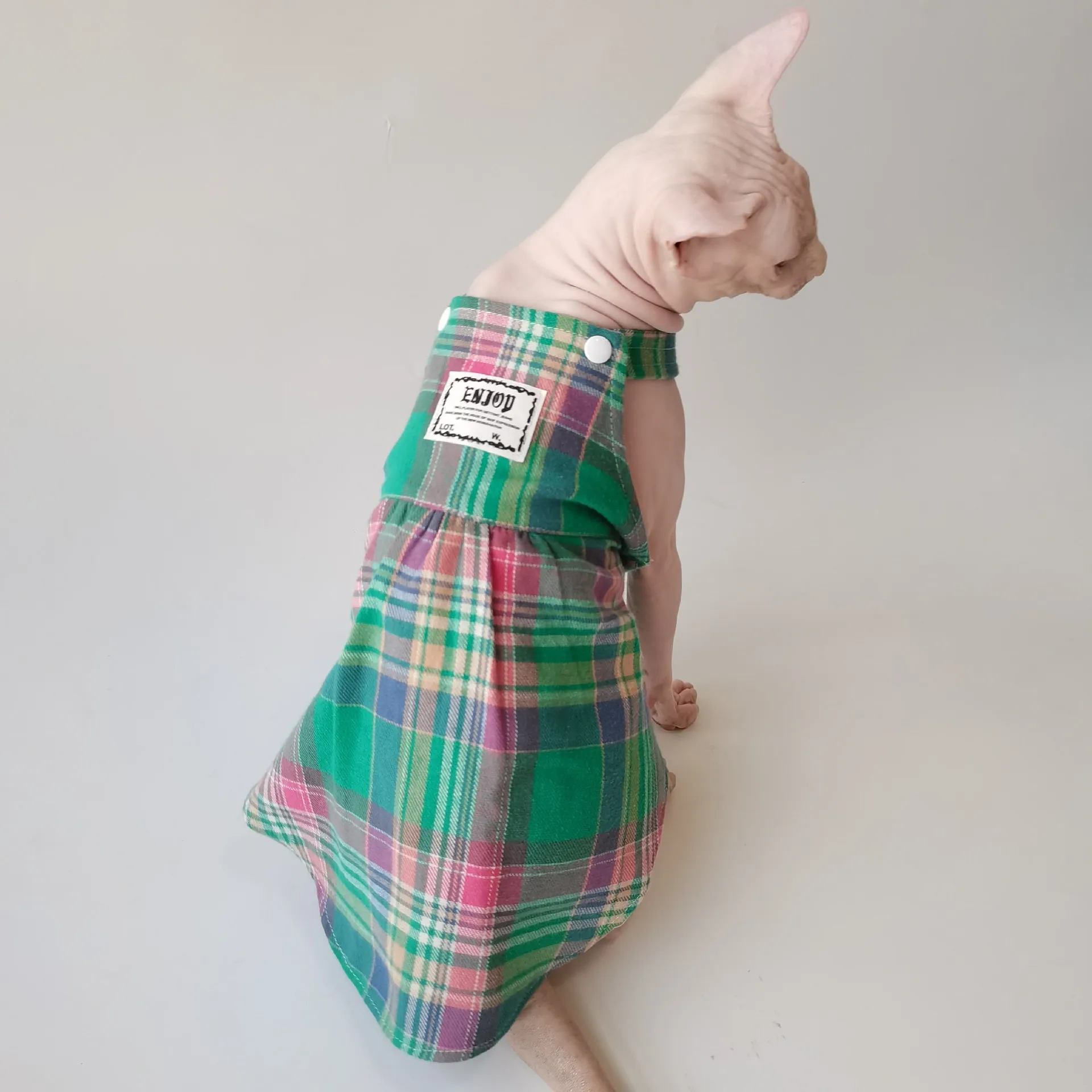 Spring and Summer Sphinx Hairless Cat German Pet Clothes Cotton Plaid Strap Skirt