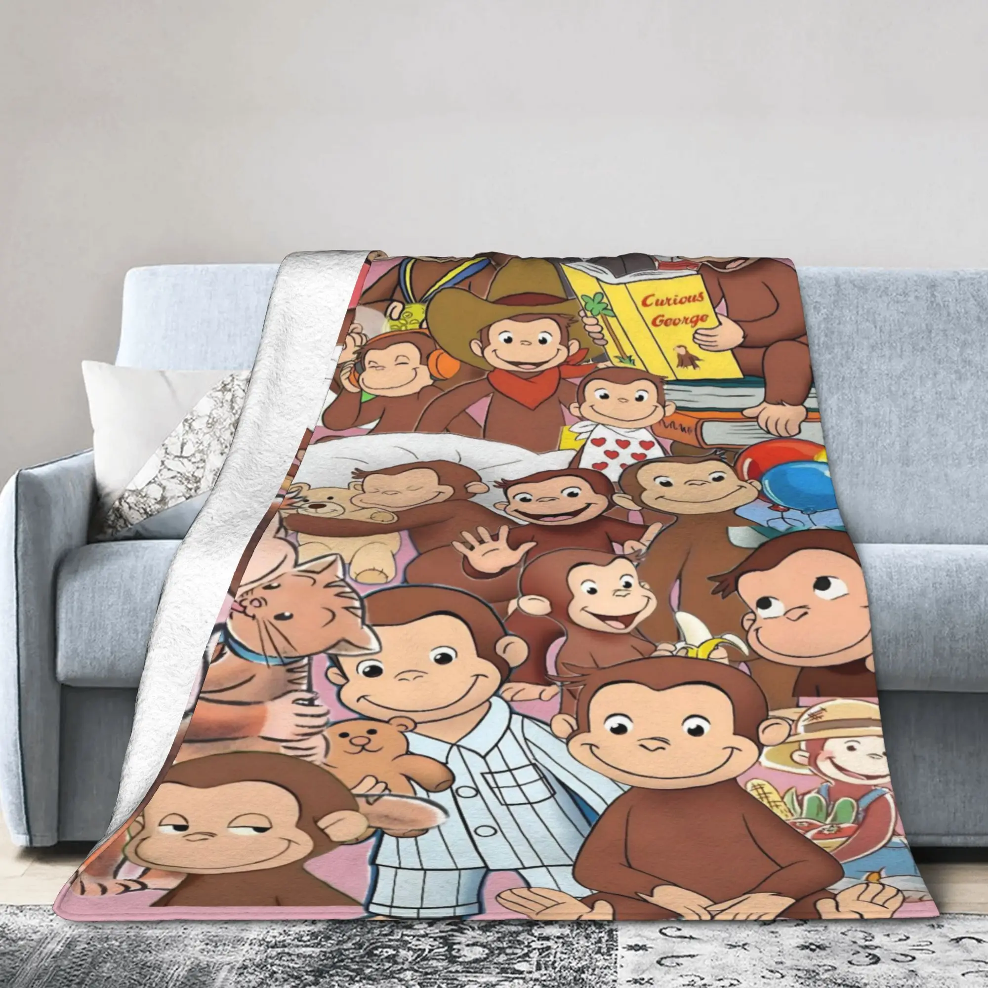 Curious George African Monkey  Stuff Blankets Ultra-Soft Fleece  Throw Blanket Comfortable Quilt