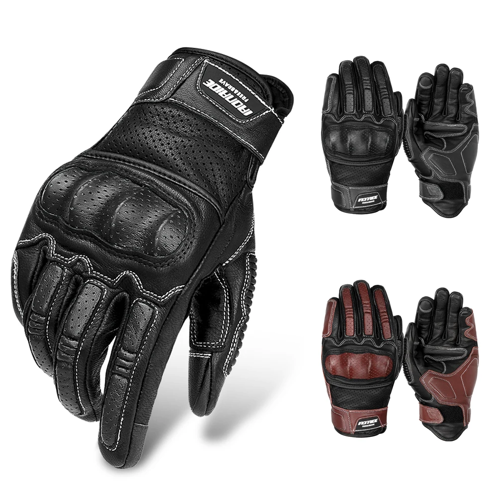 

Summer Motocross Gloves Perforated Breathable Motorcycle Gloves Leather Carbon Fiber Motorbike Full Finger Protective Gloves