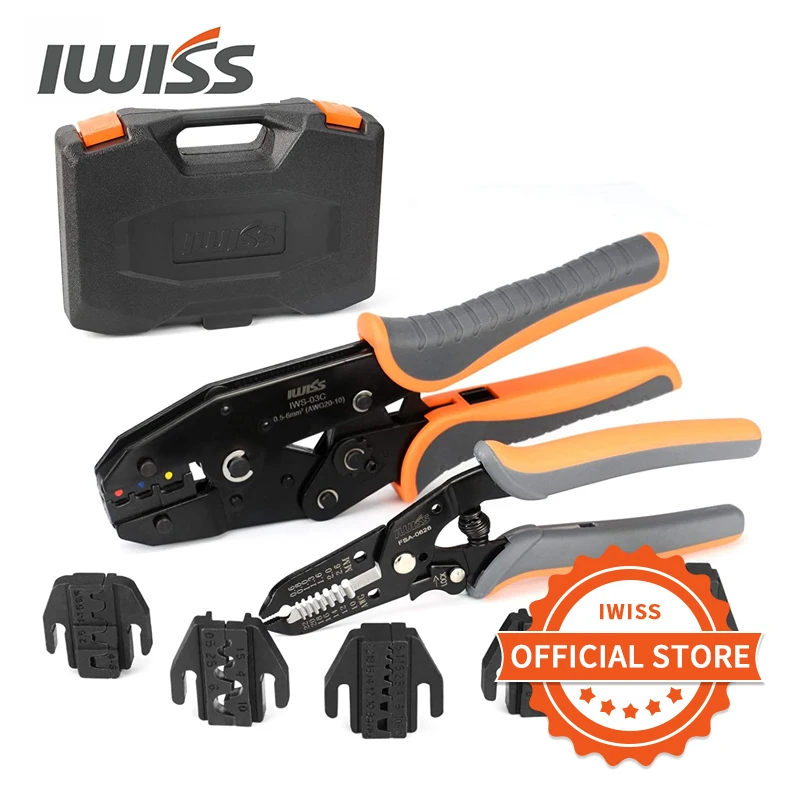 IWISS KIT-0535 Hand Crimping Tools Set 8PCS Quick Replace Jaws Connectors Wire Stripper Pliers Cutter for Non-Insulated Ferrules