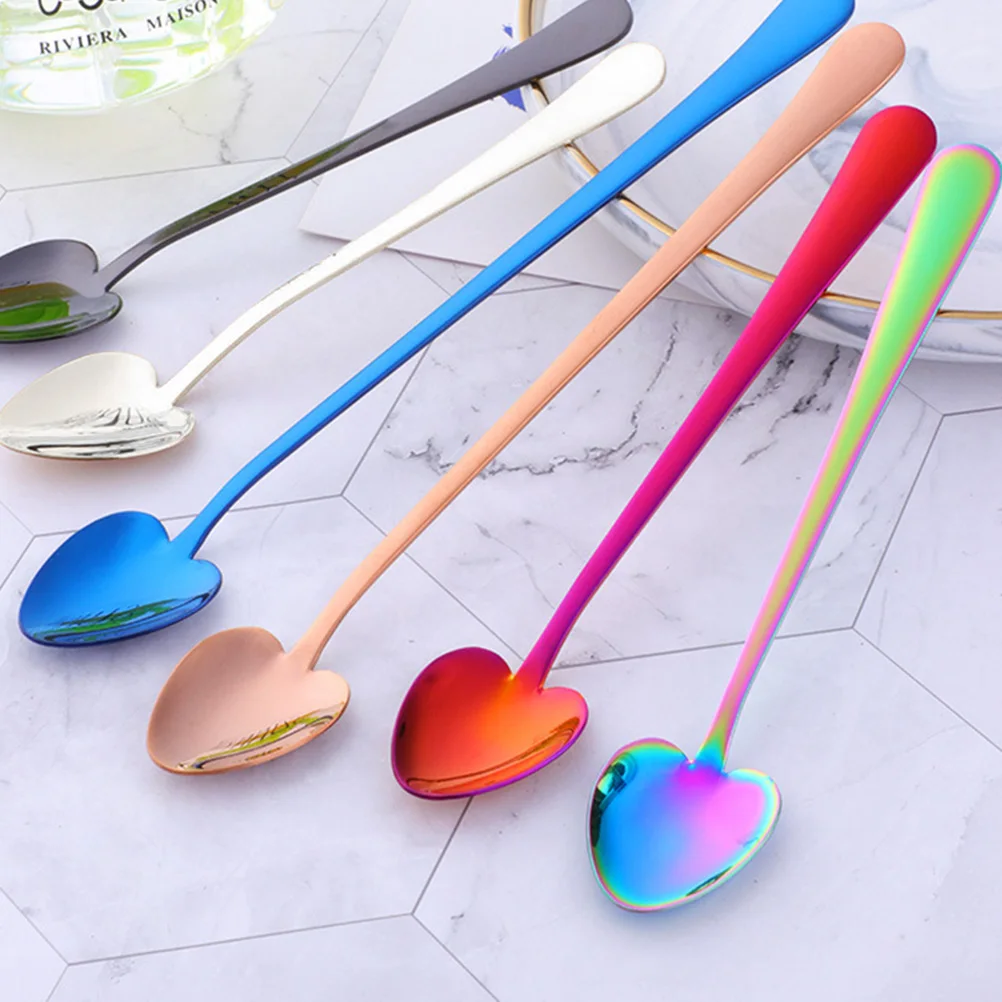 

2Pcs Stainless Heart Shape Ice Cream Scoop Heart Shape Spoons Long H Mixing Coffee Tea Ice Cream Dessert Kitchen