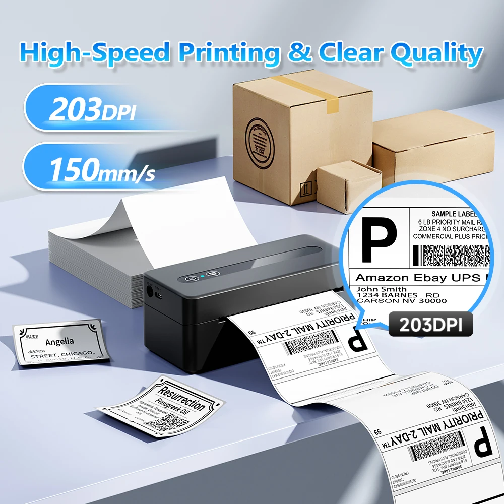 2025 جديد 2411BT 4x6 طابعة ملصقات حرارية بلوتوث لاسلكية لشحن الأعمال الصغيرة، متعددة OS ومنصة متوافقة