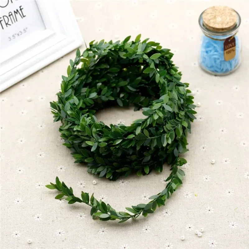 New 1 M Artificial Silk Wreath Green Leaf Iron Wire Artificial Flower Vine In Rattan For The Car Decoration DIY Wedding flower