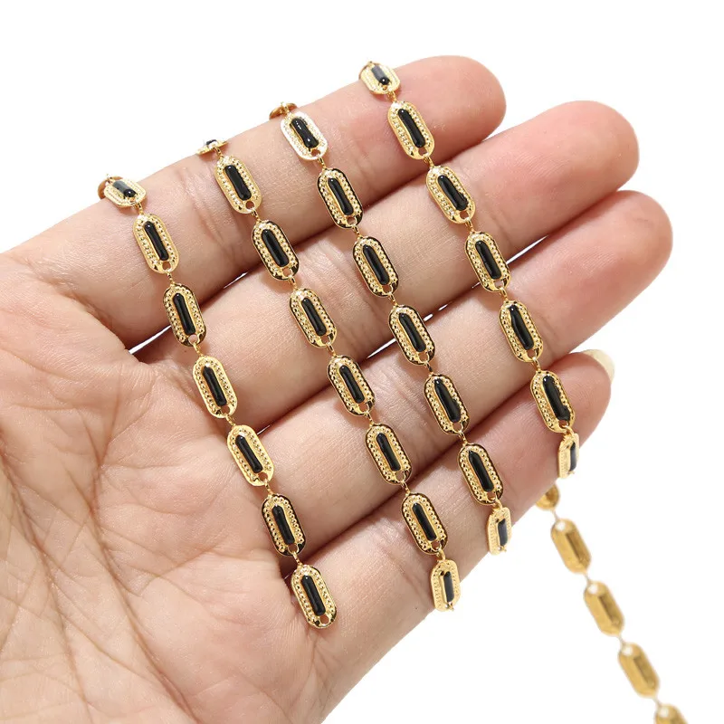 1 Meter Stainless Steel Gold Enamel Bar Link Chains Colorful Enamel Beaded Chains Fit for Women Jewelry Making Findings