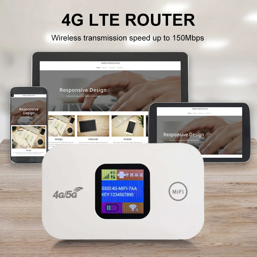 Mini 4G WiFi Router Sim Card Portable LTE Mobile Unlock Dongle 150Mbps Hotspot LCD Display with Sim Card slot for Home Outdoor